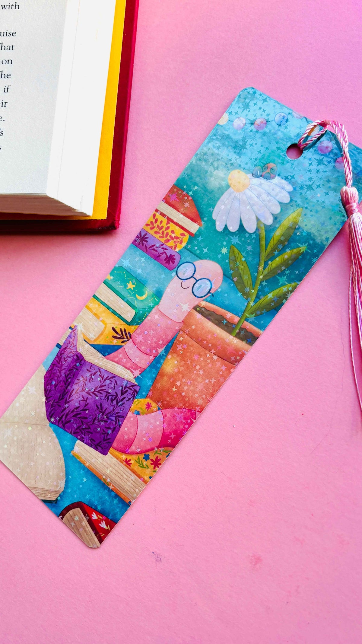 Bookworm Holographic Bookmark – Handmade in the UK