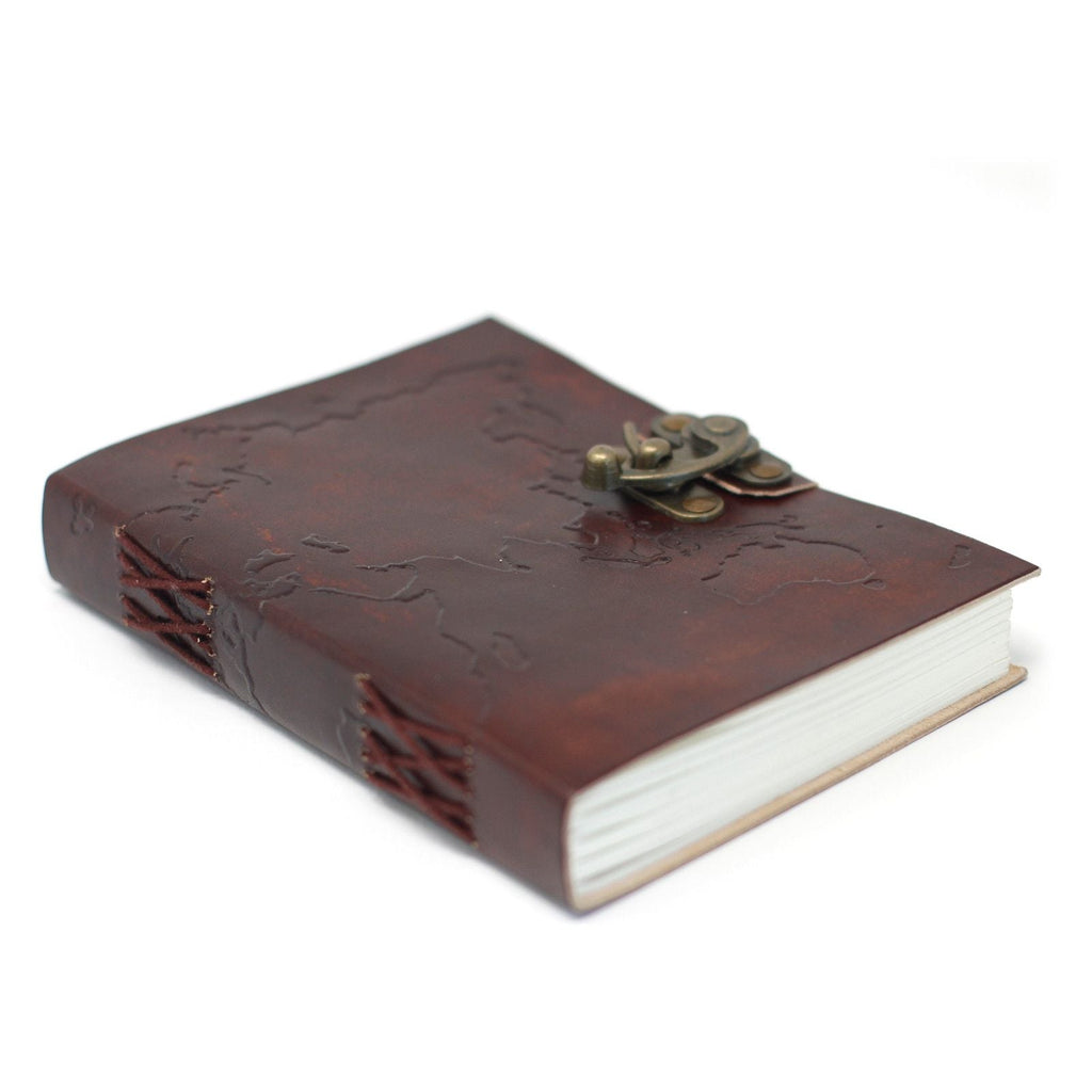 Leather World Map & Stitching Notebook